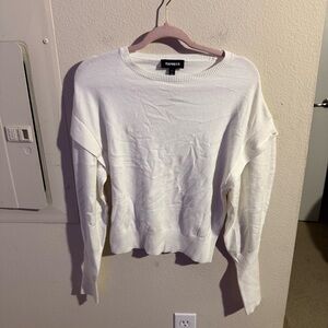 Express White Cropped Knit Sweater XS Lightweight Minimalist Capsule NWT